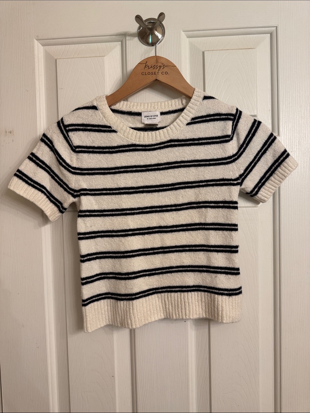 Song of Style Ivory & Black Striped Short Sleeve Knit Top